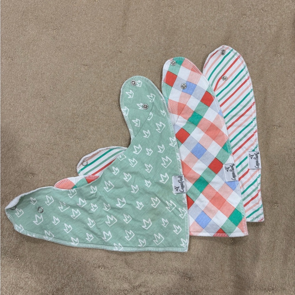 Baby Bandana Bib Set - Mint, Red & White Plaid and Stripe